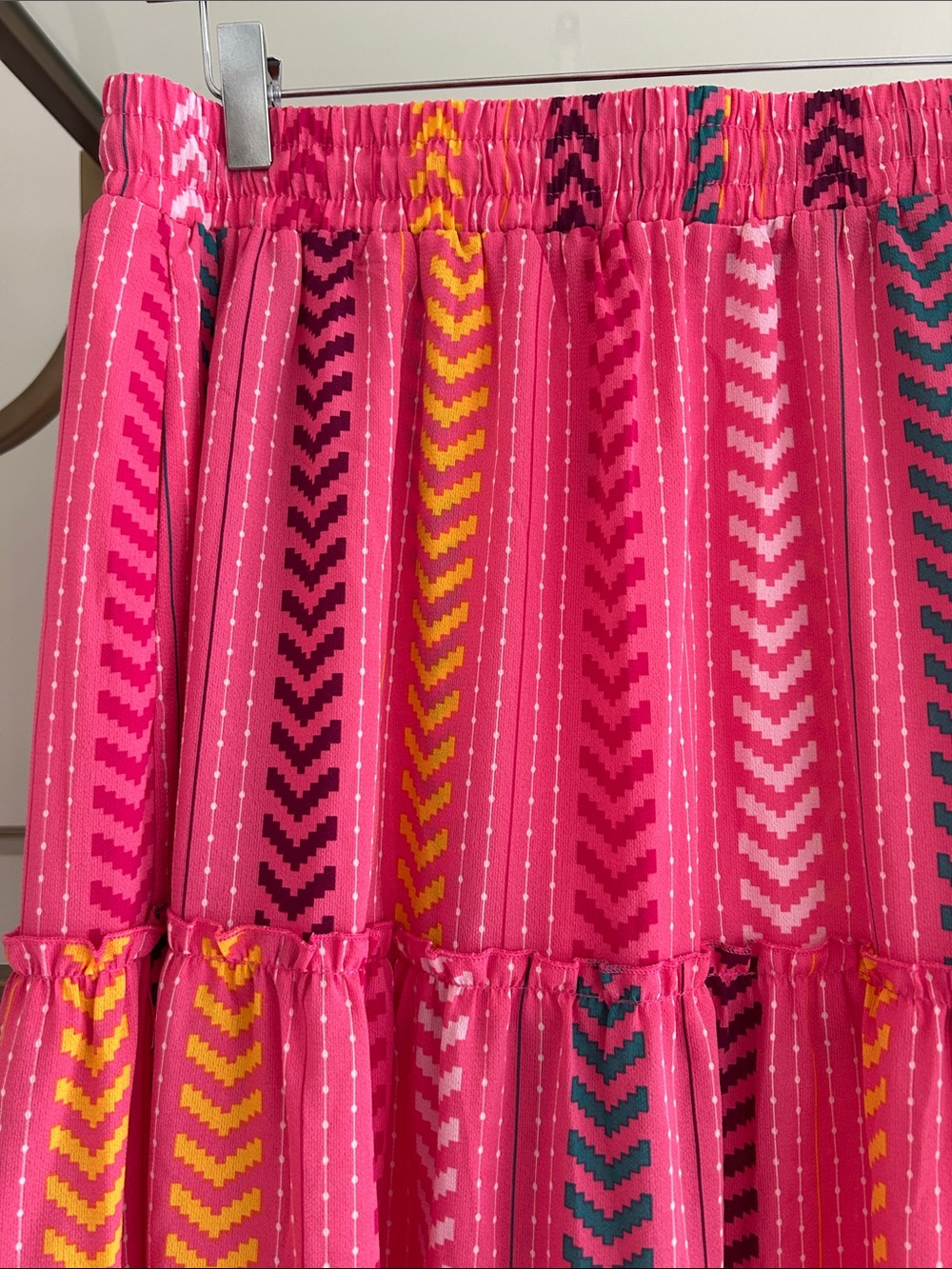 Bright Pink Chevron Tiered Maxi Skirt - Picture 3 of 5